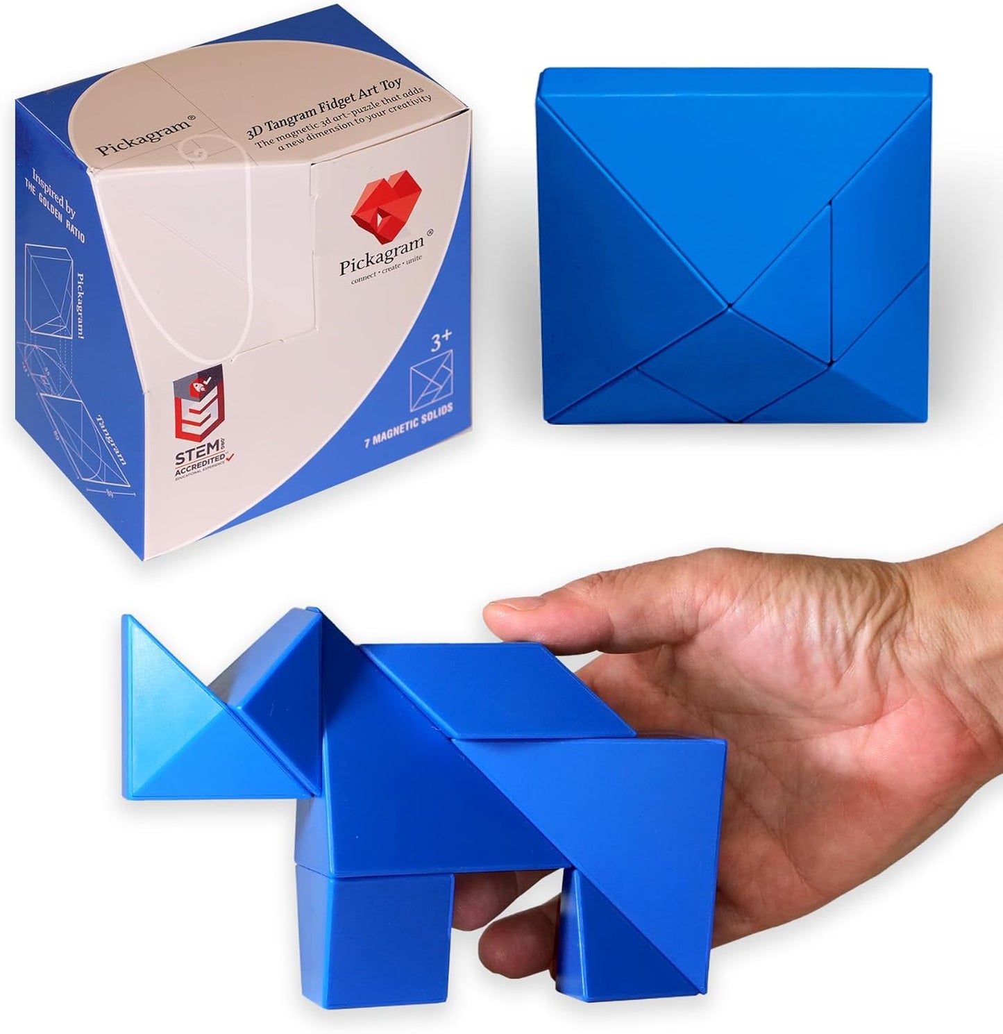 Pickagram Tangram 3D Magnetic Puzzle for Kids (8-12), Adults & Seniors | STEM Certified Fidget Puzzle - Magnetic Pattern Blocks for Cognitive Development, Creativity & Focus - Random Mix