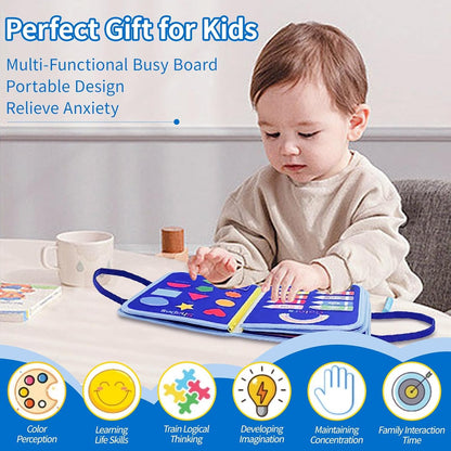 Toddler Busy Board-Montessori Toys for Boy Girl Birthday Gift, Sensory Learning Toys for Toddlers Busy Book, Airplane Car Travel Activities Toy,Learn Fine Motor Skills
