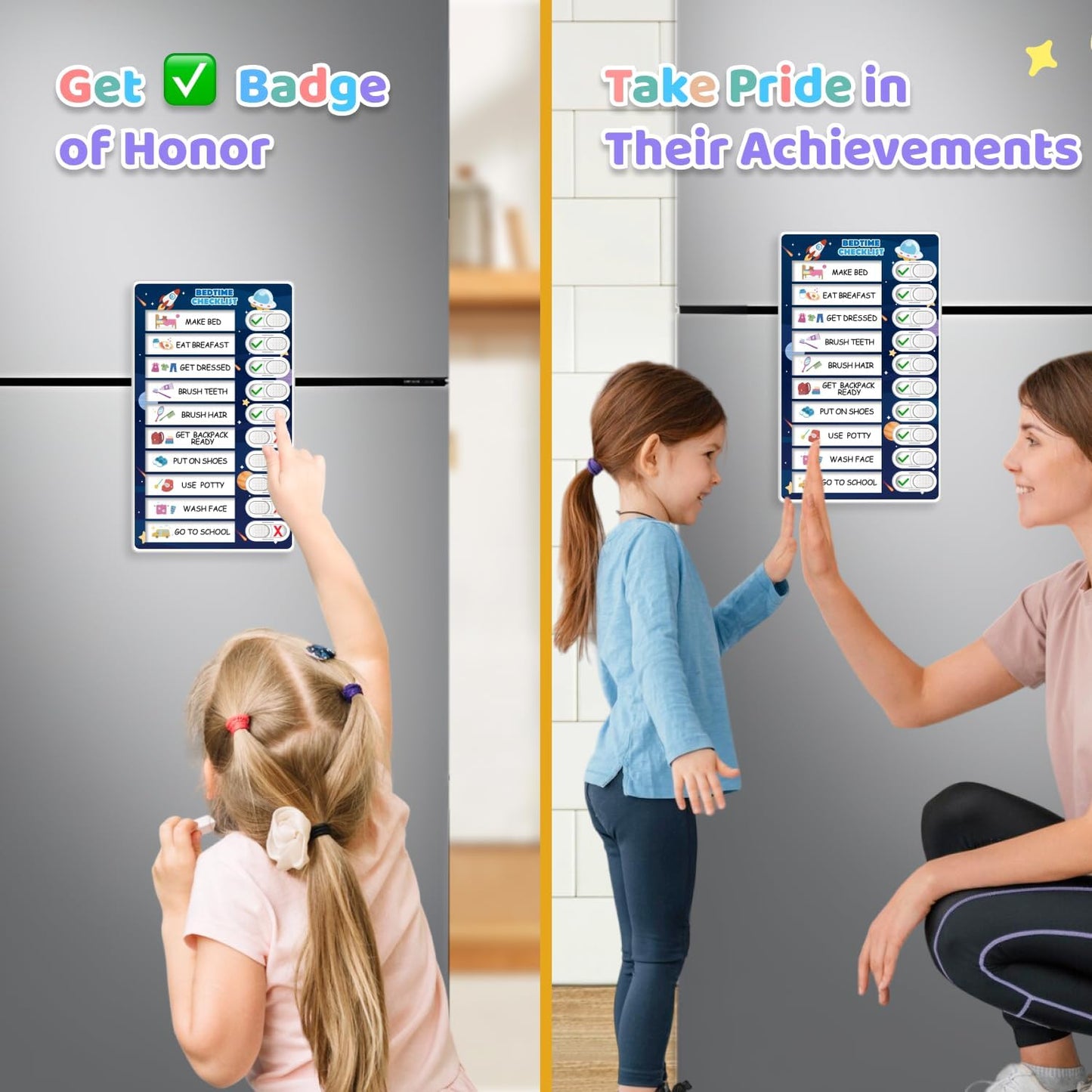Upgraded Slider 3 in 1 Bedtime/Morning/Daily Routine Chart for Kids, Magnetic Chore Chart for Kids, Visual Schedule for Kids Toddlers Schedule Board for Home