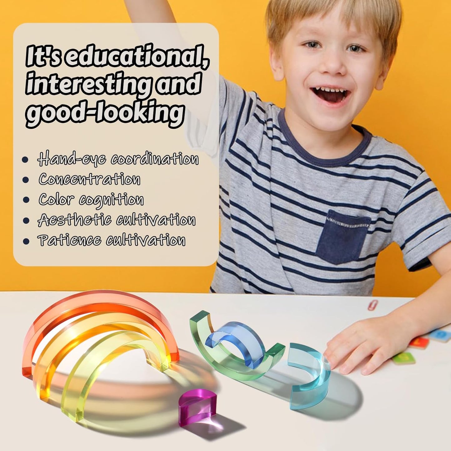 30 Pcs Mixed Acrylic Blocks Set - 10 Long (2.5x2.5x5CM) + 20 Cube (2.5x2.5x2.5CM) Rainbow Gem Blocks, Sensory Stacking Toy for 1 2 3 4 Years Old, Boys Girls Gift with Rich Building Possibilities
