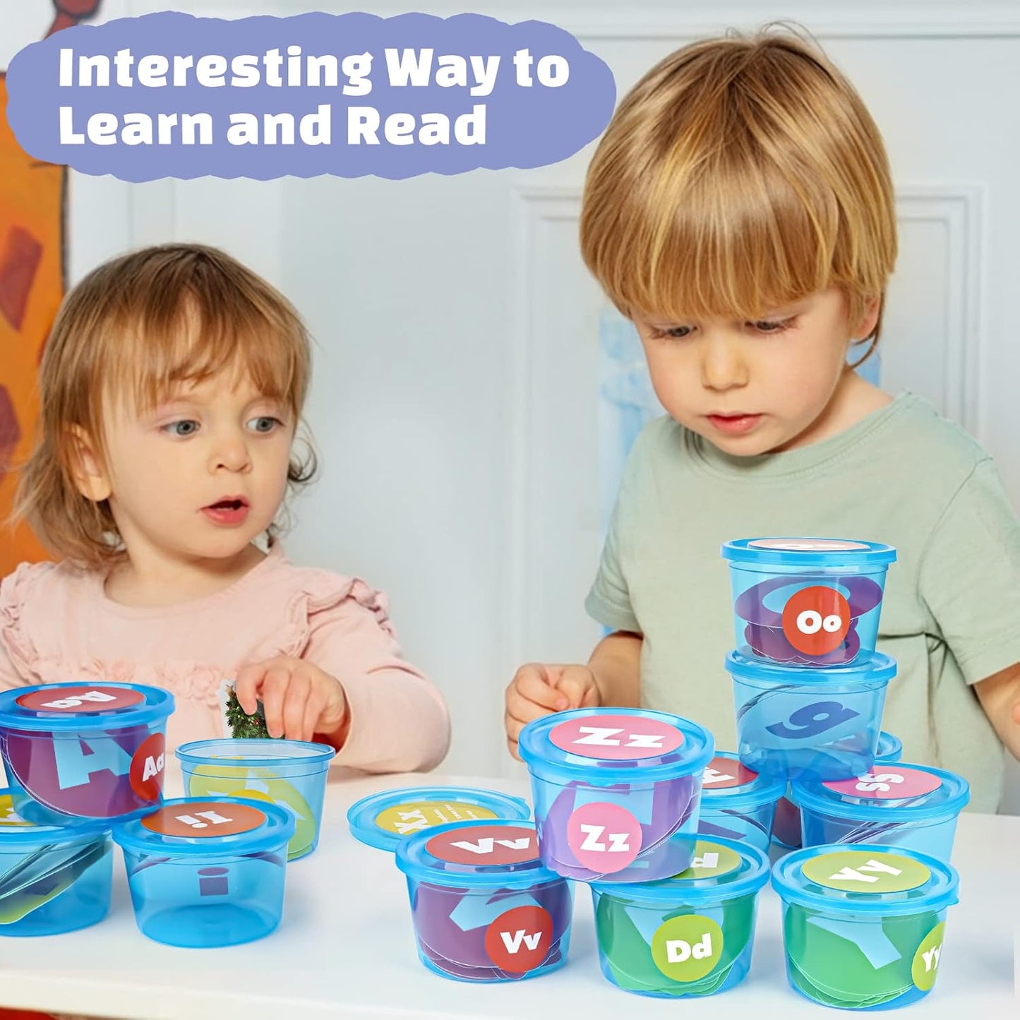 Joyreal Alphabet Learning Toys for Toddlers - 26 Alphabet Soup Sorters with 245 Flash Cards for Early Letter Awareness & Recognition - Fun Education Classroom Supplies Alphabet Sounds Teaching Games