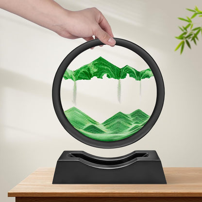 Wai Danie Moving Sand Art Picture 3D Hourglass Deep Sea Sandscape Liquid Motion Display Painting Flowing Sand Frame Relaxing Desktop Home Office Work Decor (Black, 12 Inches)