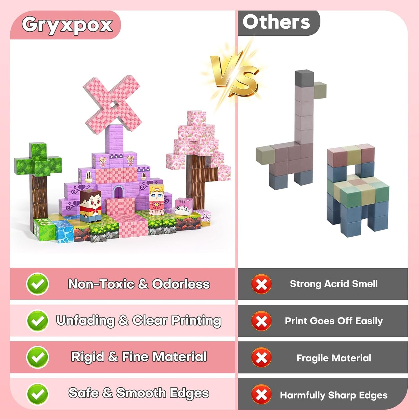 Magnetic Blocks, Magnetic Building Blocks Gryxpox, Magnet Tiles with Adventure World Blocks Toy, Magnetic Blocks For Kids Ages 4-8, STEM Sensory Toys for Ages 3+ Toddlers Kids Girl Boys Birthday Gifts