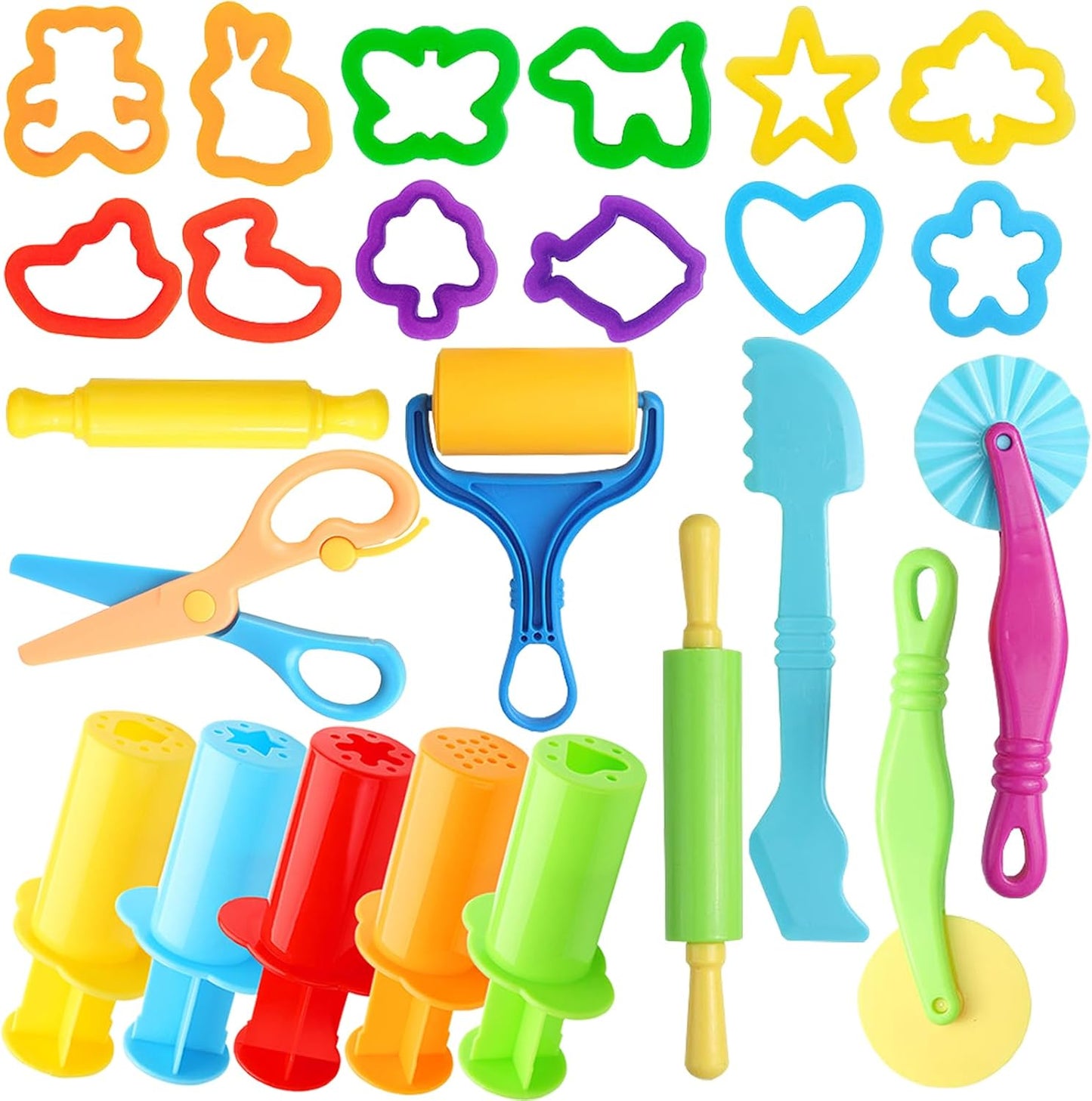 Dough Tool Kit,9 Pcs Basic Clay and Dough Tools Starter Set for Kids Includes Cutters Roller, Rolling Pins, Safety Scissors,Dough Extruder,Plastic Knife