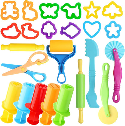 Dough Tool Kit,9 Pcs Basic Clay and Dough Tools Starter Set for Kids Includes Cutters Roller, Rolling Pins, Safety Scissors,Dough Extruder,Plastic Knife