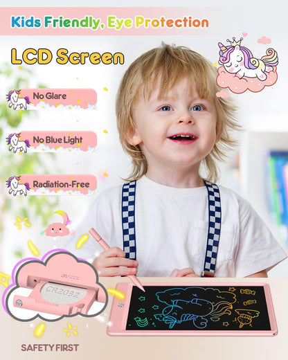 FLUESTON LCD Writing Tablet for Kids, 10 Inch Doodle Board, Colorful Drawing Pad for Toddler, Educational Travel Toy Gifts for 3-8 Year Old Girls Boys, Erase Lock Writing Board
