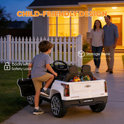 24V Licensed Chevrolet Silverado Electric Car for Kids, Ride on Toys for Toddlers with Remote Control, Soft Start, LED Lights, Music Player, Seat Belts, Easy to Assemble, Black