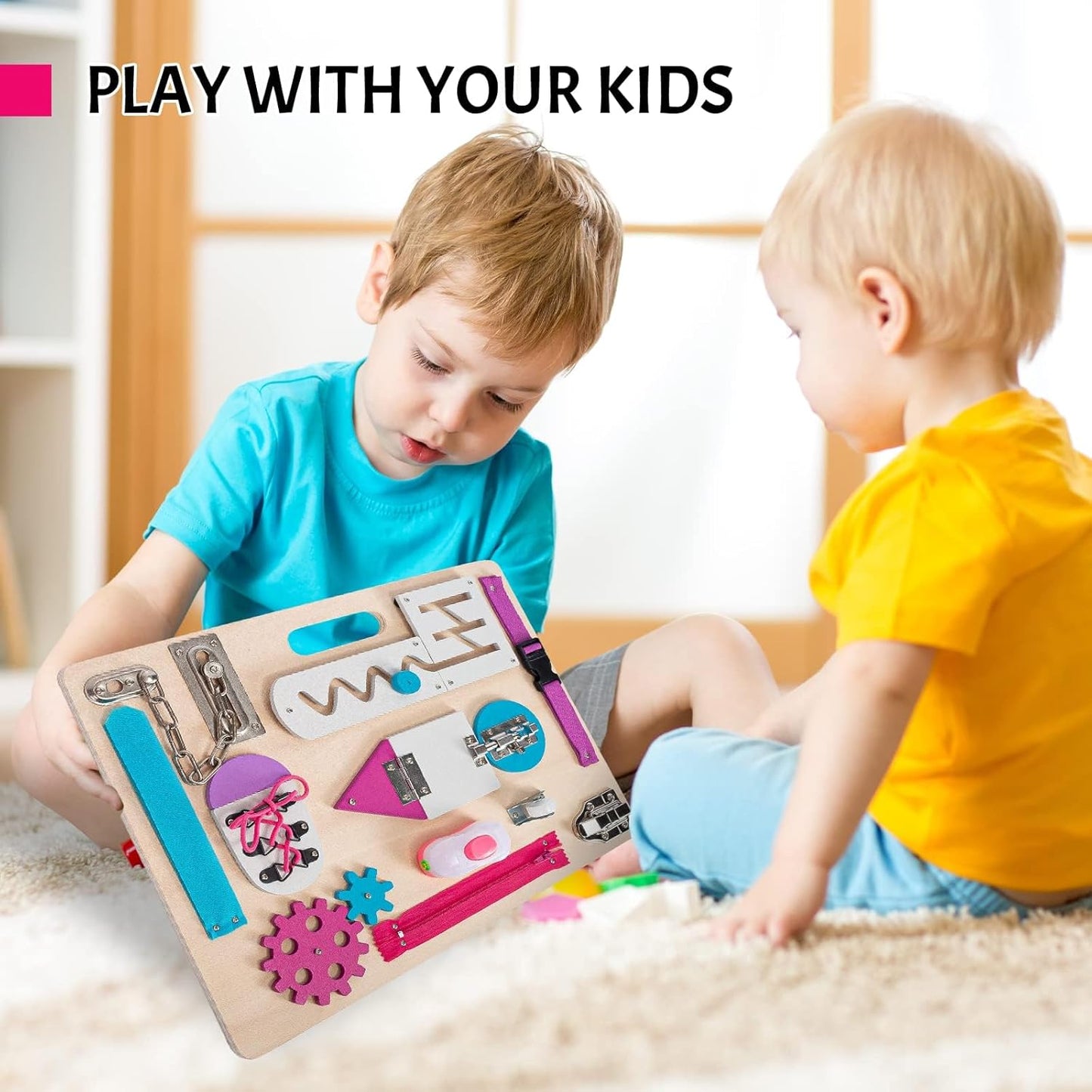 Montessori Busy Board for Toddlers, Wooden Sensory Toys, Preschool Learning Activities for Fine Motor Skills Travel Toy, Basic Life Skills Educational Gifts for 1 2 3 Years Old Kids Boys Girls