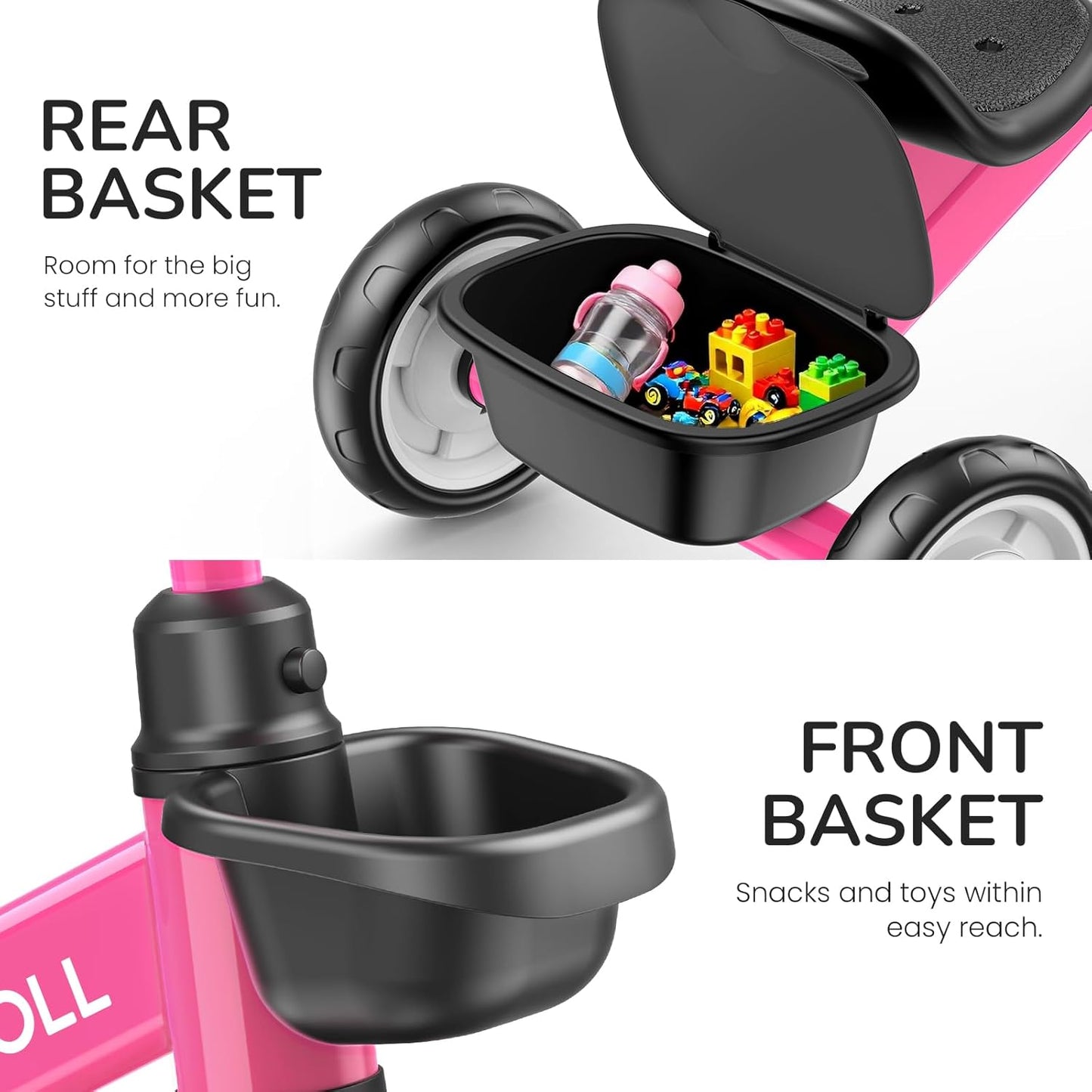 Umatoll Tricycle for Toddlers 2-5 Year Old, Ajustable Toddler Bike Outdoor Toys, Birthday Gift for Girl Age 2-4, Trike with Light up Wheels