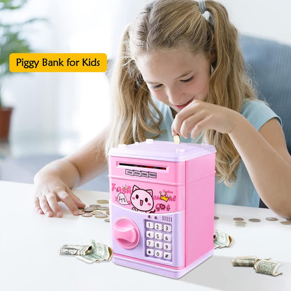 JUNEU Unicorn Piggy Bank for Kids, Gifts for 5 6 7 8 9 10 Year Old Girls, Kids Electronic Piggy Bank, Girls Birthday Gifts, Educational Toys for Girl Boys, Kid Money Saving Box, Mini ATM Coin Bank