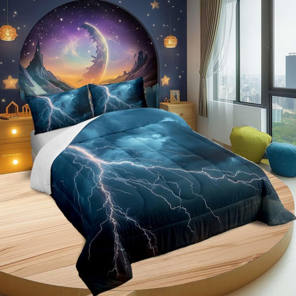 Castle Fairy Drum Kit Comforter Set,Musical Instruments Bedding Set for Kids Girls Women,Adults Rock Music Comforter,Neon Lighting Quilted Duvet Set Bedroom Collection Twin Size 2Pcs