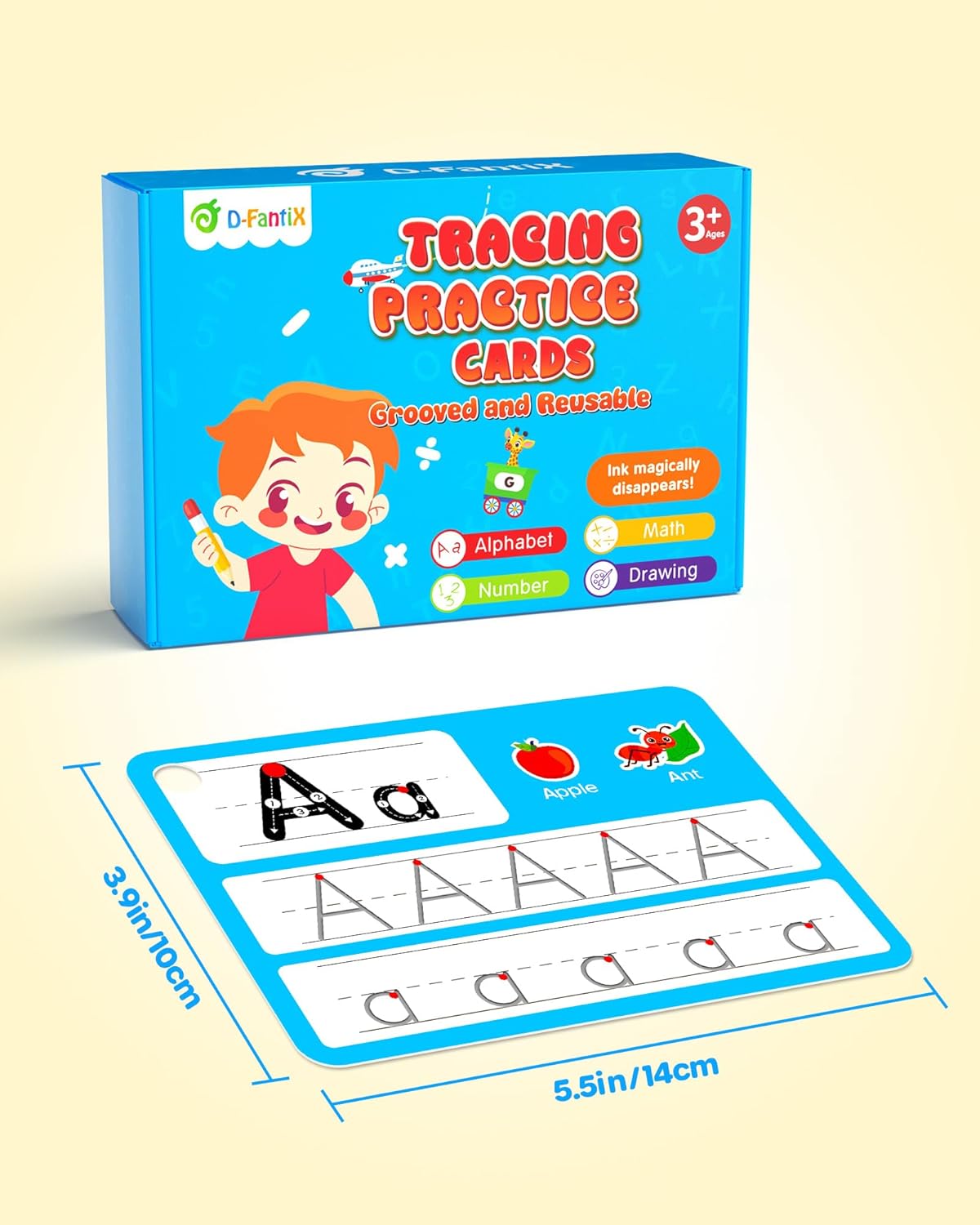 D-FantiX Magic Grooved Writing Practice for Kids Age 3-5, Reusable Grooved Handwriting Practice for Kids 5-7, Number Letter Tracing Practice Cards for Kids Kindergarten Preschool Learning Activities