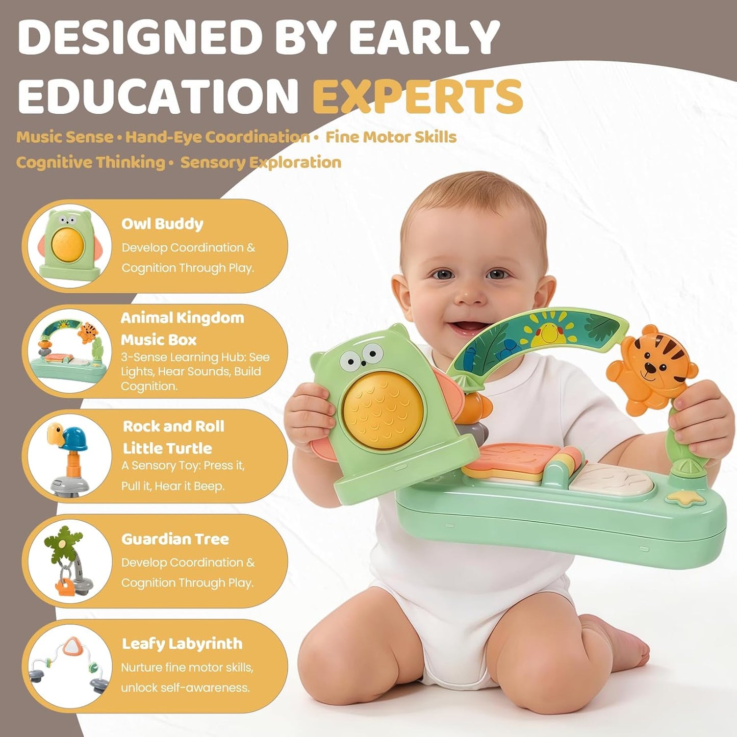 Time Followers® 6-in-1 Baby Activity Center | 4 Stage Montessori-Inspired Toys | Grow Stationary Standing Toddler Table | Jumpers & Bouncers | Must Have for Boy & Girl 6, 12, 24+ Month Old (White)