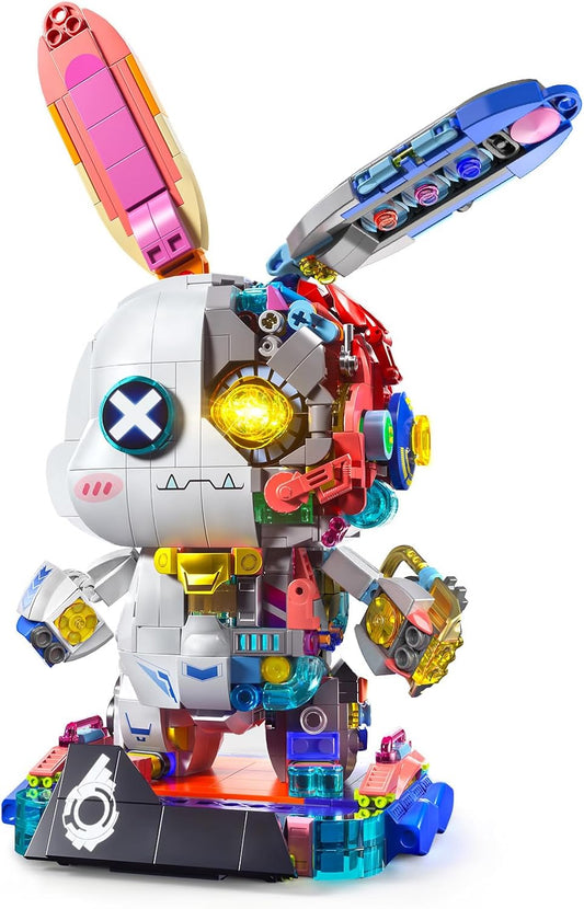 PIKARO Mechanical Bunny Rabbit Building Set for Boys Girls - Collection Animal Punk Style Toy Model Kit with LED Light, Easter Halloween Birthdays Gift for Teens Kids Age 8 12 14 (1377 Pieces)