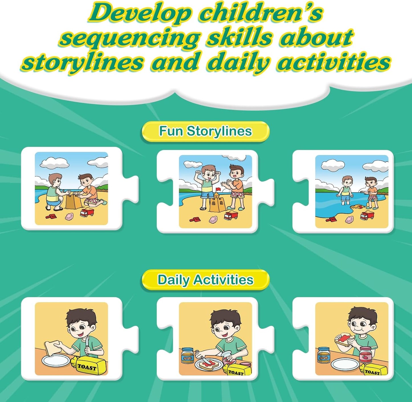 Kasfalci Sequencing Cards & Puzzles,Sequence Game for Kids,Speech Therapy for Autism,Improve Storytelling,Social Skills,Sentence Building,Preschool Learning Activities for Classroom & Homeschool