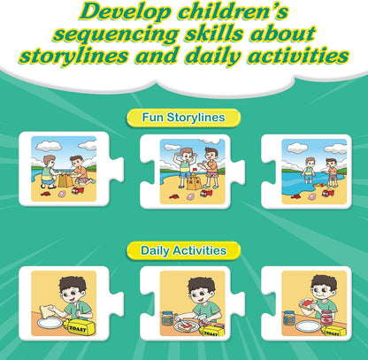 Kasfalci Sequencing Cards & Puzzles,Sequence Game for Kids,Speech Therapy for Autism,Improve Storytelling,Social Skills,Sentence Building,Preschool Learning Activities for Classroom & Homeschool
