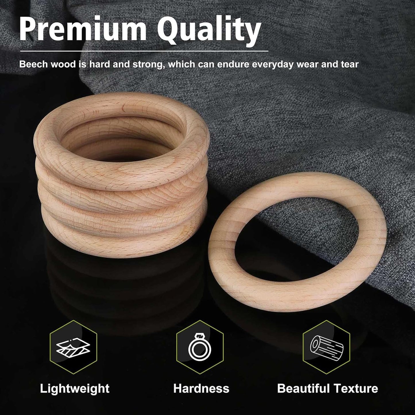 FoDau770 5pcs Natural Beech Wooden Rings, Unfinished Solid Wood Rings Heavy Duty Wood Circles, Macrame Craft Circles for Party, Home Decor & DIY Making - Outer Diameter: 3 Inch