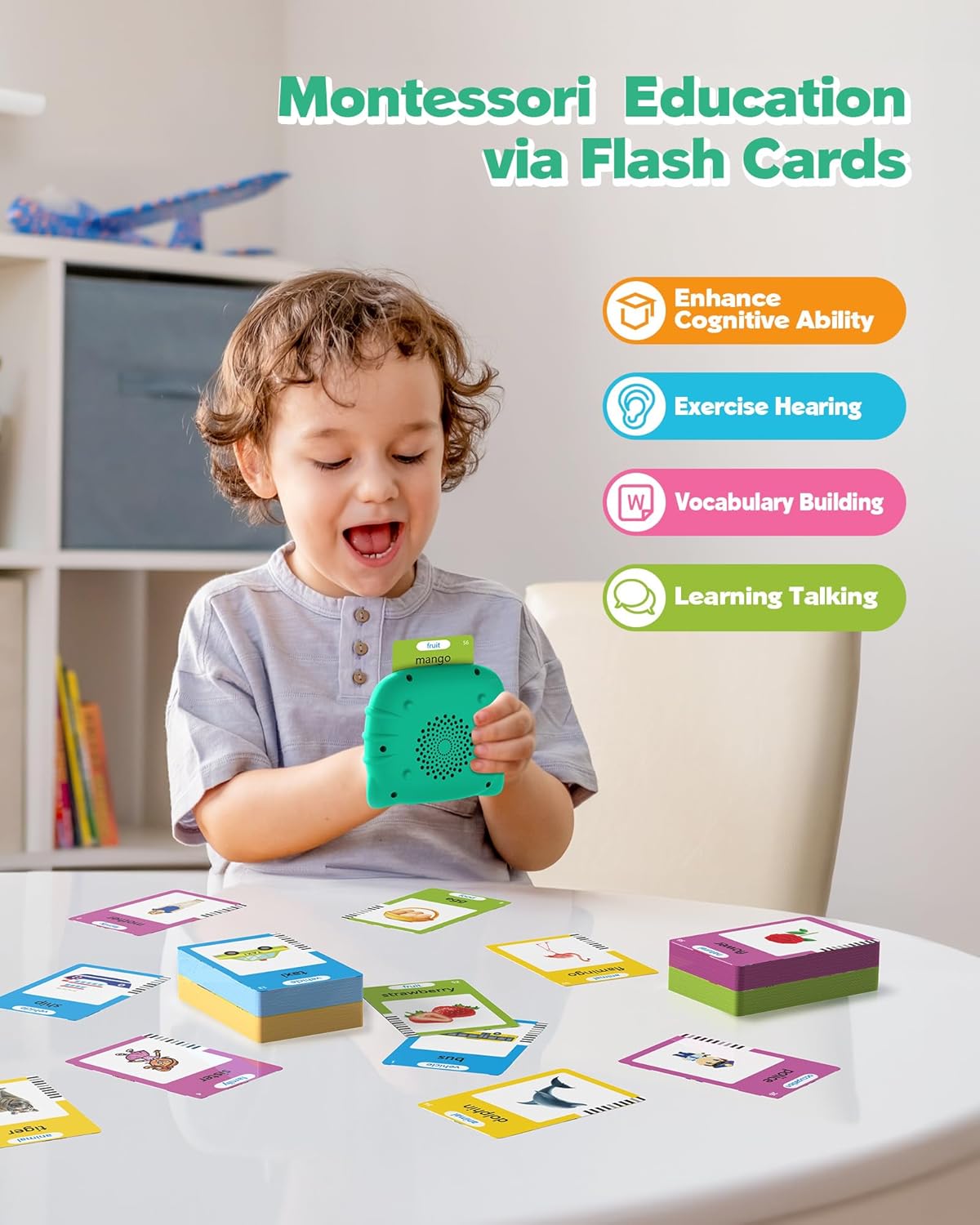 Airbition Talking Flash Cards for Toddlers 1 2 3 4 Year Olds, Montessori Language Learning Toys with 224 Words, Pocket Speech Therapy Toys, and Speech Development Educational Playthings for Children