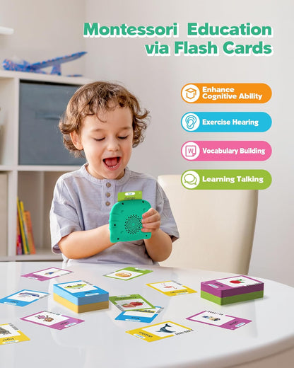 Airbition Talking Flash Cards for Toddlers 1 2 3 4 Year Olds, Montessori Language Learning Toys with 224 Words, Pocket Speech Therapy Toys, and Speech Development Educational Playthings for Children