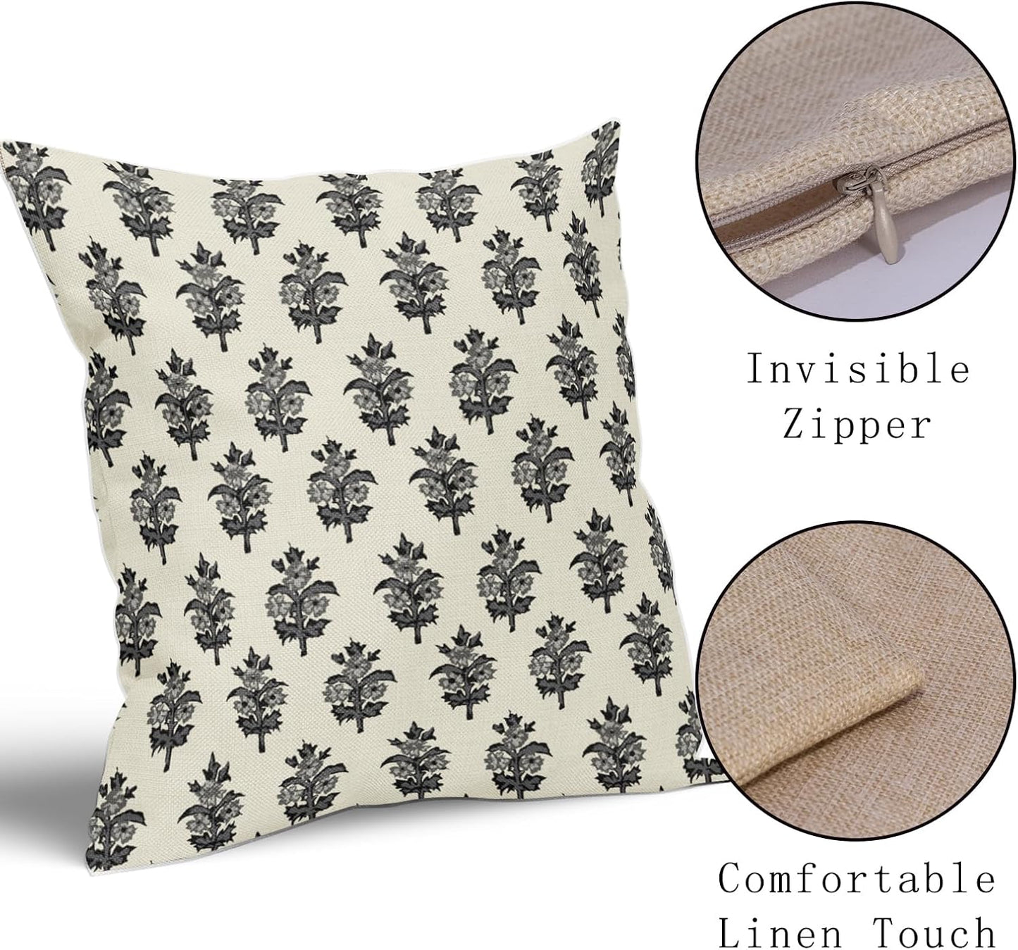 Sage Green Blue Floral Block Print Pillow Covers 18x18 Set of 2 Spring Flower Pattern Decorative Throw Pillowcases Outdoor Rustic Farmhouse Square Cushion Cases Decor for Home Couch Sofa Bed