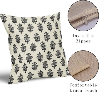 Sage Green Blue Floral Block Print Pillow Covers 18x18 Set of 2 Spring Flower Pattern Decorative Throw Pillowcases Outdoor Rustic Farmhouse Square Cushion Cases Decor for Home Couch Sofa Bed