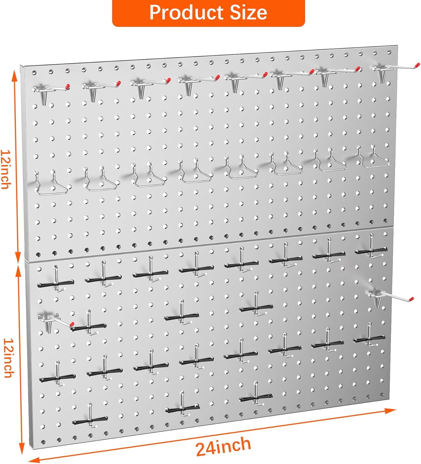 TORACK Metal Pegboard Wall Organizer 24" x 24" or 12" x 48", 70 PCS Tools Storage Pegboard for Garage Tool Organizer Pegboard with Peg Board Hooks for Workbench(Blue)
