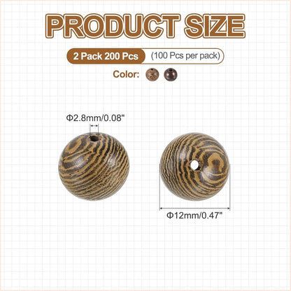 HARFINGTON 200pcs Round Wooden Beads, 10mm Dia Small Wood Beads for DIY Crafts, Bracelet, Wristlet, Necklace, Jewelry Making, Khaki Brown&Black
