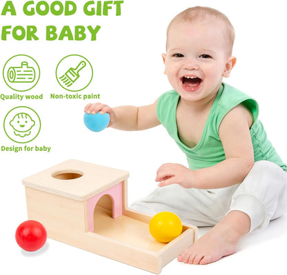 Adena Montessori Wooden Toy for 6-12 Month Baby 3 Balls with Tray, Object Permanence Box Colorful Learning Education Toy for Toddler Kid 1-2 Year Old, Preschool Developmental Girl and Boy Gift