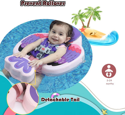 Baby Pool Float with UPF50+ 3D Adjustable Canopy, Add Tail Mambobaby Float Non Inflatable Infant Floats for Pool, Cartoon Narwhal Baby Floats (NPink with Canopy-U05NPCTLUROHML01U05)