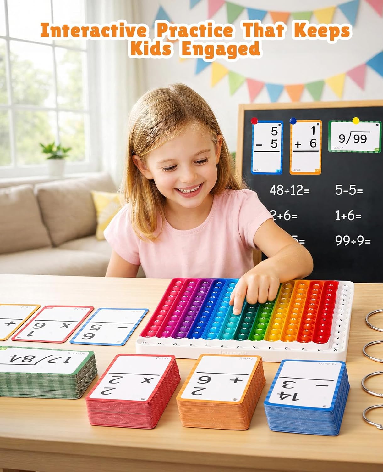 JoyCat Multiplication Flash Cards + Chart- 156 Hole Punched Math Game Flashcards for Kids Ages 8 and Up, Times Table Manipulatives for Preschoolers 3rd,4th,5th,6th Grade