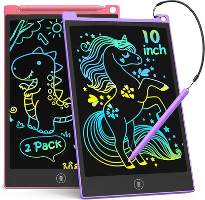 TECJOE 10 Inch 2 Pack LCD Writing Tablet, Colorful Doodle Board Drawing Tablet for Kids, No Mess Toddler Travel Learning Toys, Christmas Birthday Gifts for 3 4 5 6 7 8 Year Old Boys Girls Preschooler