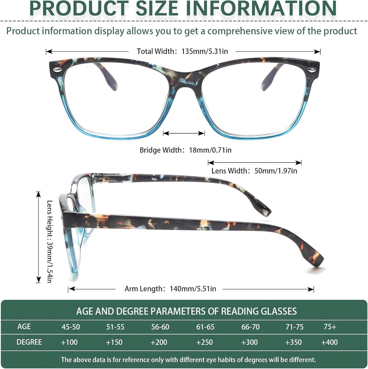CLASAGA Progressive Multifocus Reading Glasses for Women, Pattern Print Blue Light Block Stylish Ladies Computer Readers