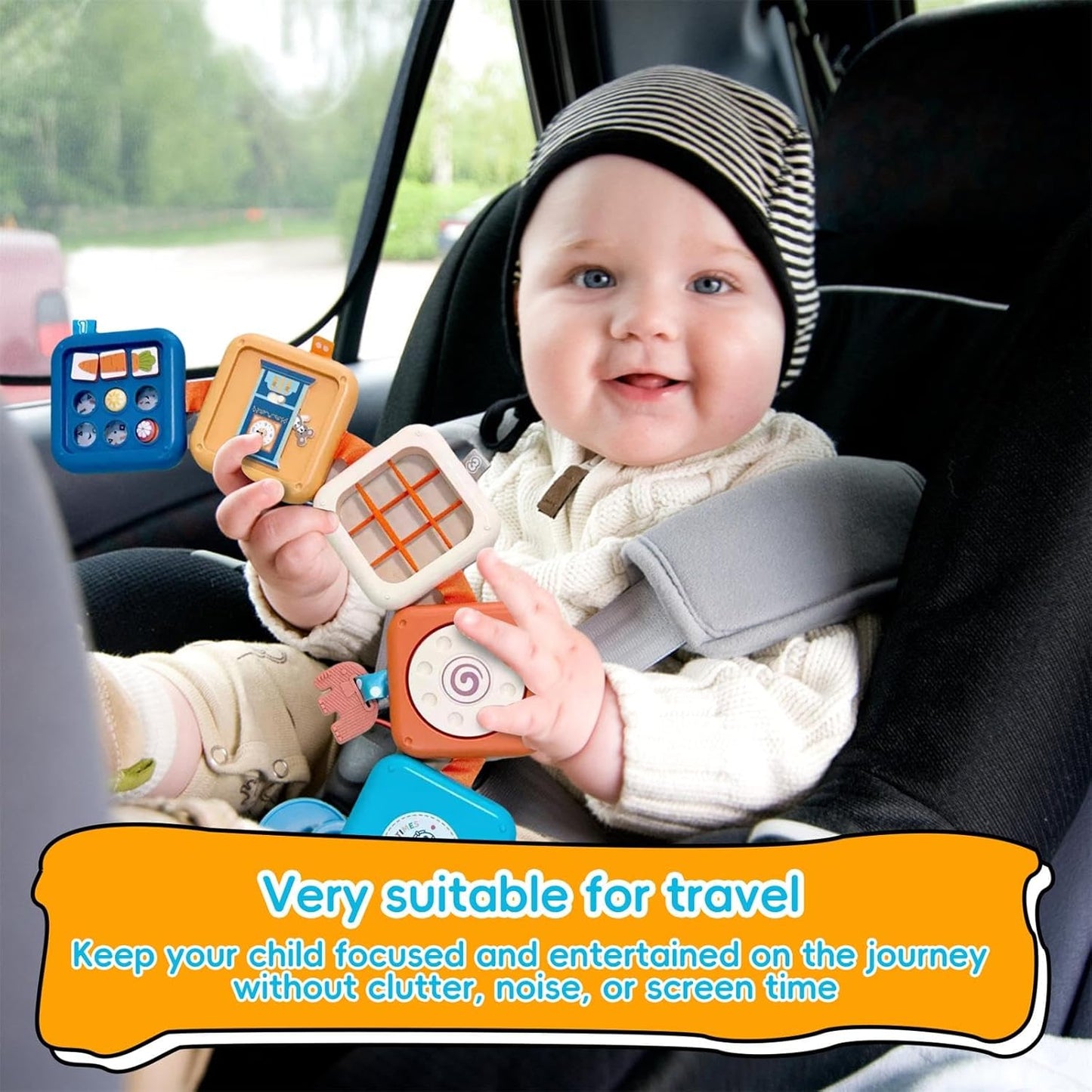 Busy Board for 1 2 3 Year Old - Montessori Travel Toy with Fine Motor Activities, Busy Cube Sensory Learning for Toddlers 1-3 - Perfect Baby Boy Girl Gift & Airplane Car Activity