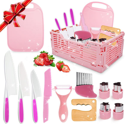 Kids Baking Cooking Set Real & Toddler Kid Apron, Kids Knife Set for Real Cooking & Basket,Food-Grade Material,Montessori Toddler Kitchen Tools, Christmas Birthday Gift for 3-10 Year Old Girls Boys