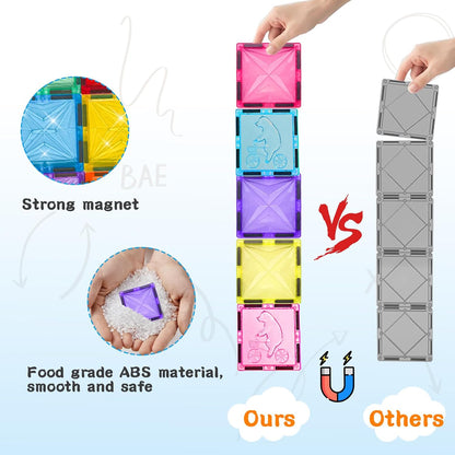 Magnetic Tiles Road Set, Magnet Tiles for Kids Ages 3-5 4-8 5-7, Magnetic Building Blocks Montessori Educational STEM Creativity Toys 3+ Year Old Boys & Girls Toddlers Kids Christmas Birthday Gifts