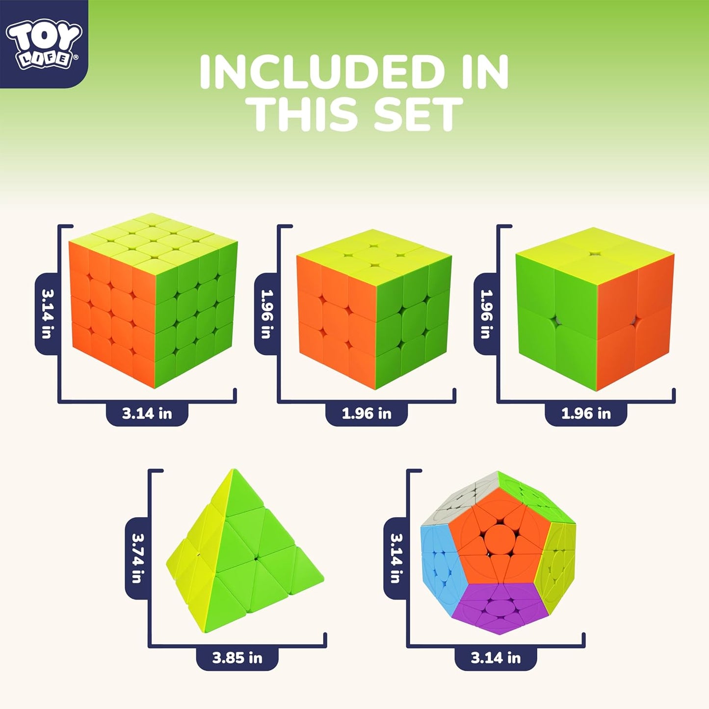 STEAM Life Speed Cube Set, Speed Cube Set of 2x2 3x3 4x4 Megaminx and Pyramid Cube Smoothly Stickerless Magic Cubes Collection for Kids & Adults
