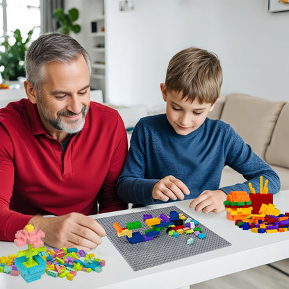 Building Bricks Baseplates Multipack 32x32 Stud, 8 Pack of Base Plates in Color of Black, Dark Grey, Light Grey & White, Foundation & Display for Building Blocks, 10x10 in. (25.5x25.5 cm)