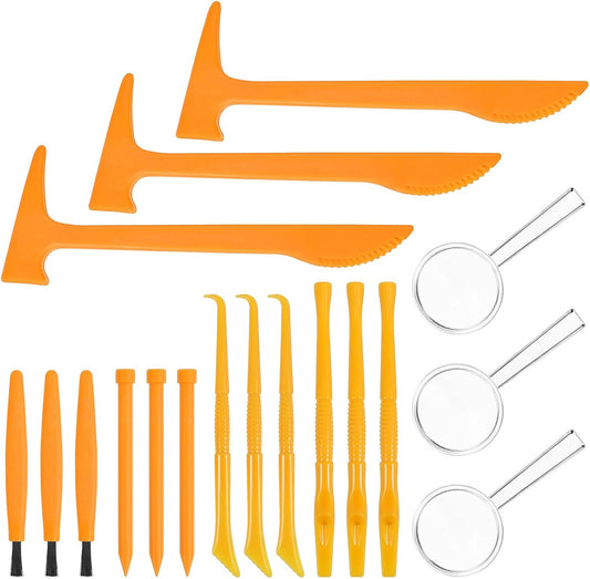 BESPORTBLE Kids Excavation Tool Kit Plastic Hammer Chisel Brush Magnifying Glass, Stem Dinosaur Dig Tools for Kids, 3 Sets