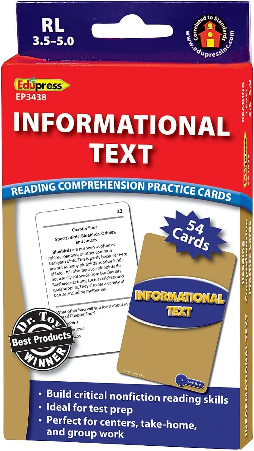 Edupress Reading Comprehension Practice Cards, Informational Text, Red Level (EP63437) Medium