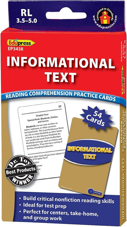 Edupress Reading Comprehension Practice Cards, Informational Text, Red Level (EP63437) Medium
