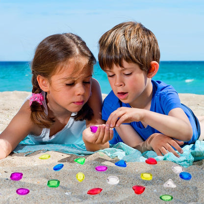 180 Pcs Sensory Bin Filler Include 100 Plastic Gemstones & 80 Fake Seashells for Kids, Pirate Treasure and Mermaid Pool Play, Ocean Themed Party (1"-1.2")