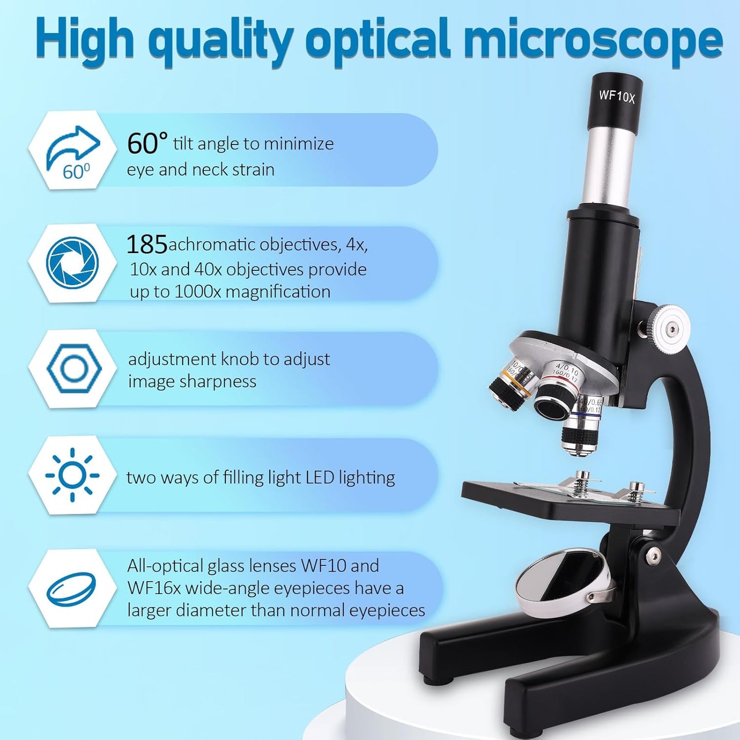 Microscope 40X-2500X Magnification with 4.3-inch Display, Wide-Angle 10X and 25X eyepieces, and Built-in 5-megapixel Camera for School Labs, Animal Husbandry (White)