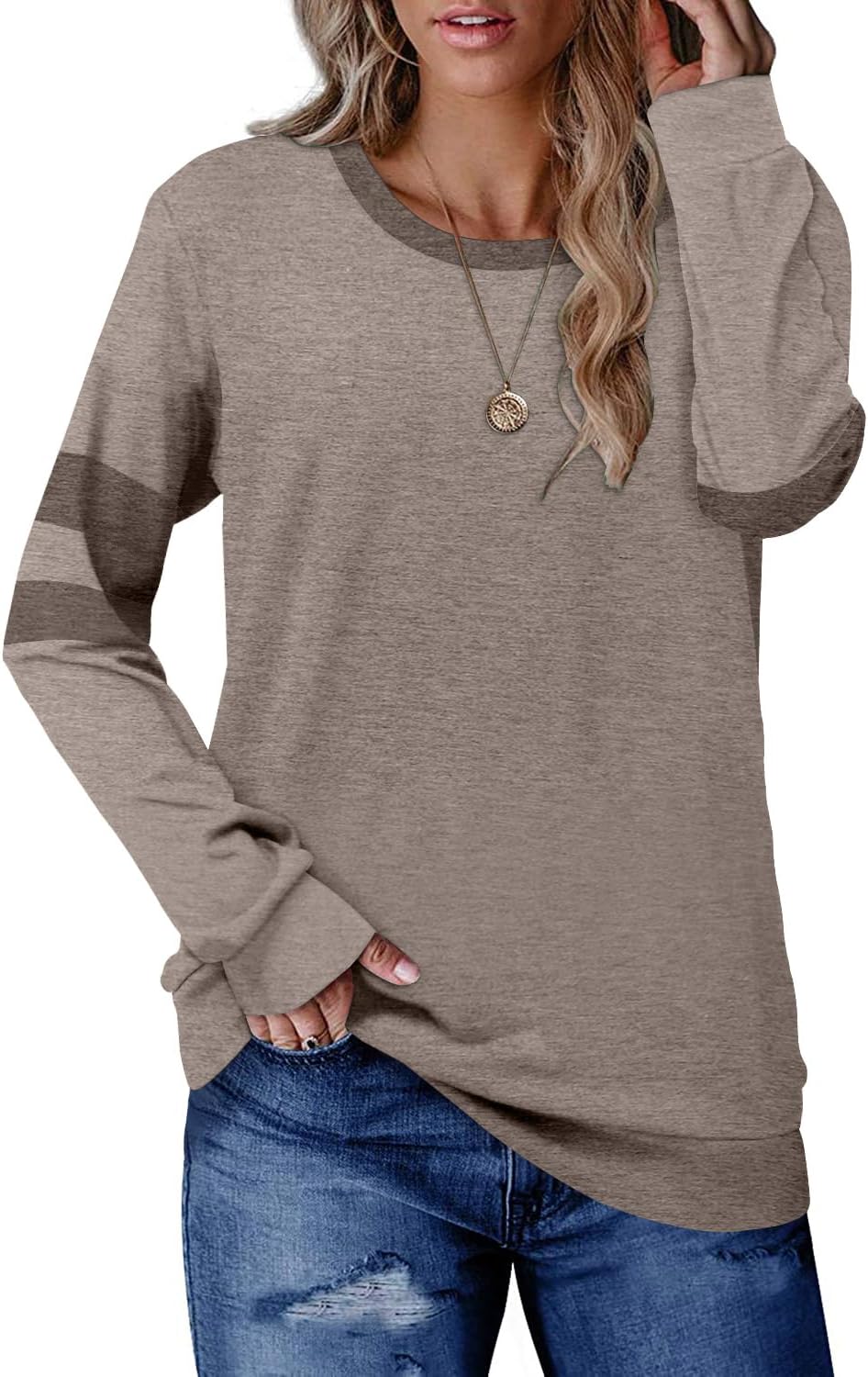 CRAZY GRID Womens Trendy Long Sleeve Shirts Casual Loose Soft Sweatshirt Fall Tops