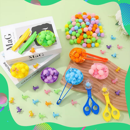 320 Pcs Sensory Bin Fillers Include 200 Pompoms 60 Simulated Ice Cubes 42 Resin Axolotl 12 Cups 4 Tweezers 2 Clips Fine Motor Skills Toys Set Sensory Table Filler