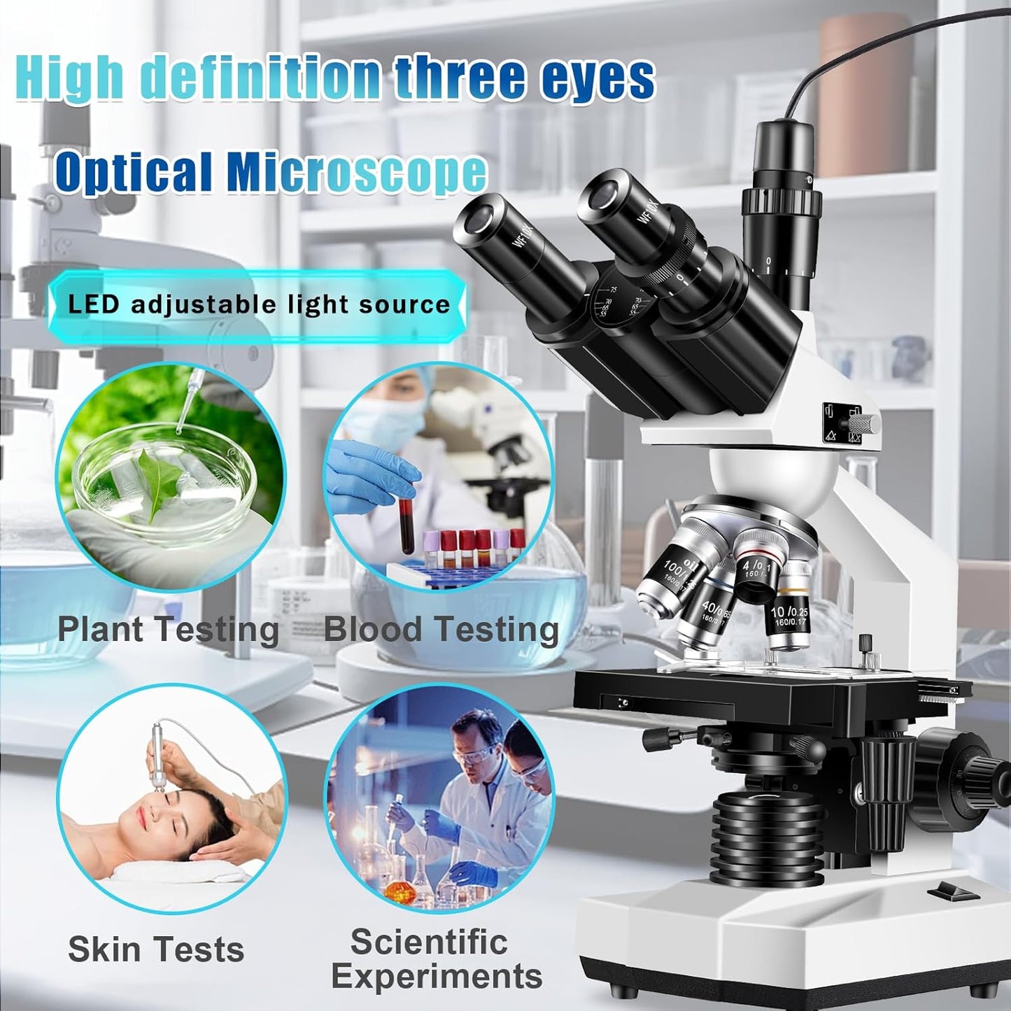 Microscopes for Adults WF10x and WF25x eyepieces Compound Microscope with Microscope Slides, Microscopes Kit for Kids Students Home School (Monocular Microscope with Big Bundle)