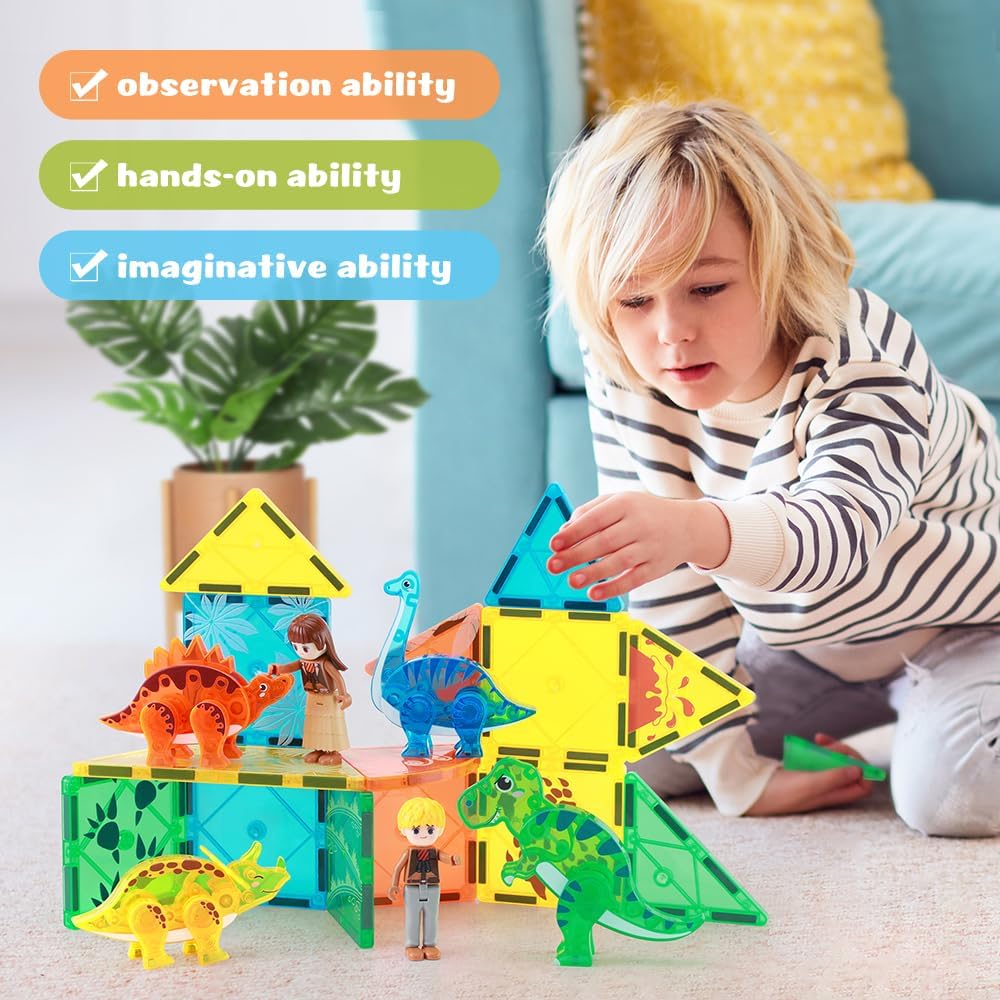 BENOKER Castle Magnetic Tiles, 3D Building Blocks STEM Educational Kids Toys for Pretend Play, 3 4 5 6 7 8 Year Old Birthday Gifts for Boys and Girls, Preschool Learning Toys for Christmas