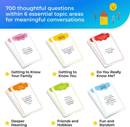 700 Family Conversation Cards, Fun Conversation Starters for Families, Play Dinner Table Games, Family Talking Cards, Color-Coded Across 6 Topics, Take Anywhere