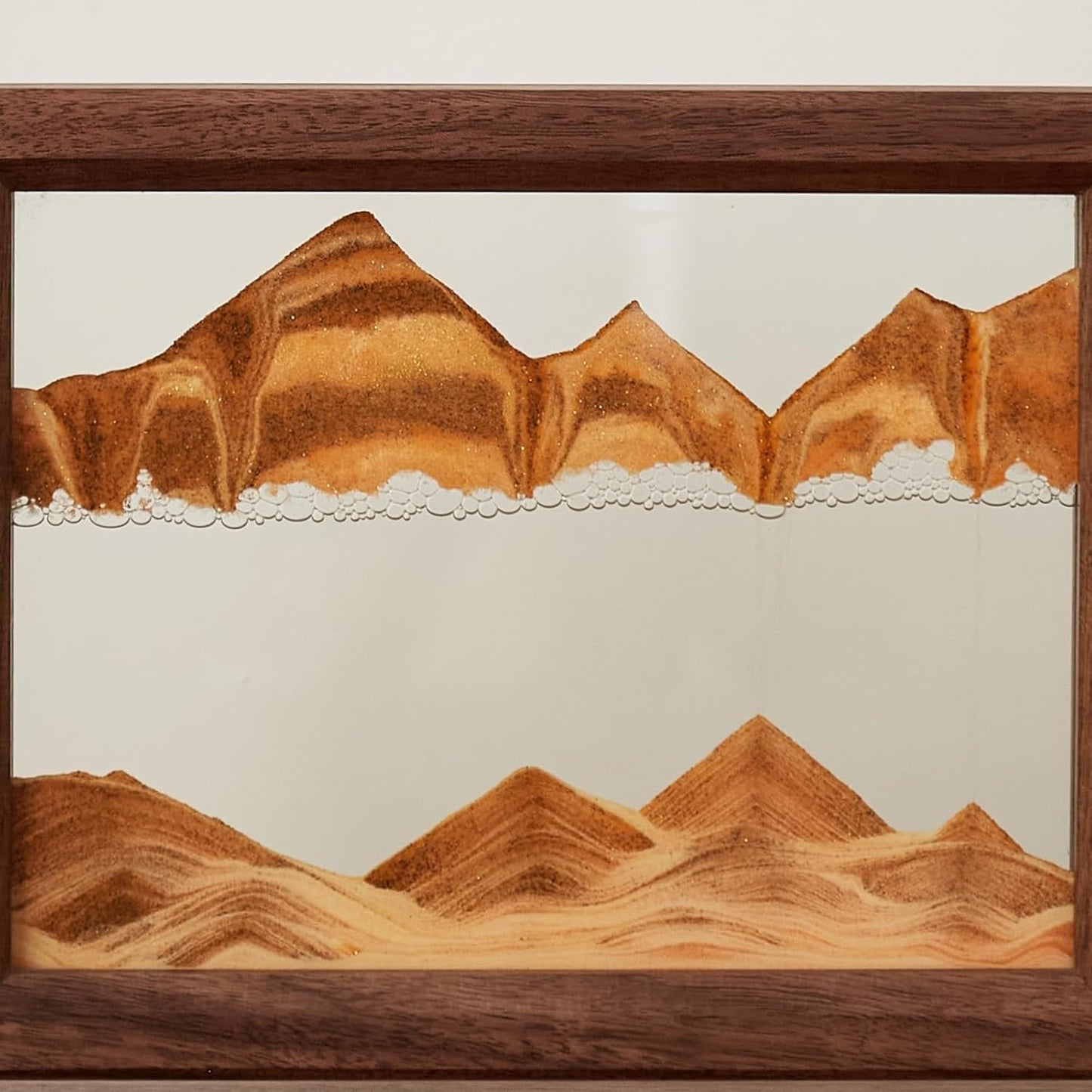 Solid Wood Oasis Mini Art Liquid Motion 360-Degree Rotation, Made of Black Walnut and H62 Brass, 3D Highly Transparent Office Decor (Desert)