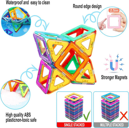 Magnetic Tiles for 3 4 5 6 7 8+ Year Old Boys Girls Upgrade Magnetic Building Blocks Set Educational STEM Toys Christmas Birthday Gift Toys for Kids Ages 3+