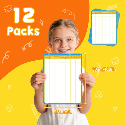 12 Pack Double Sided Value Chart Dry Erase Board,12" x 9" Multiplication Flash Cards,Math Manipulatives Small White Board for Kids,Math Games Chart for Preschool Learning,Homeschool Essentials